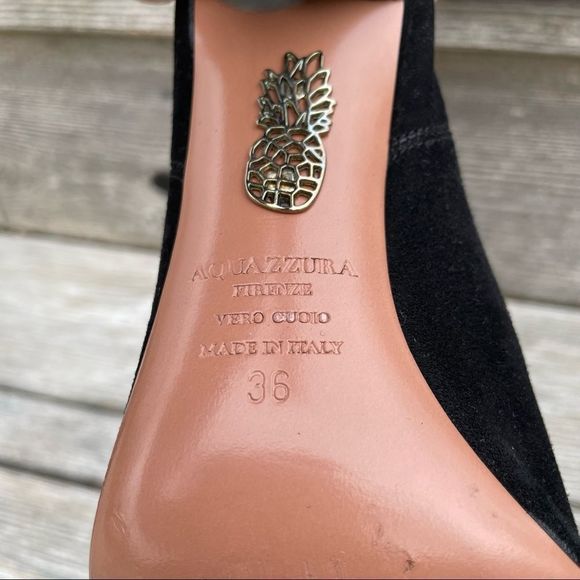 AQUAZZURA Babe 105 black suede tie ankle bootie high heels 6 - Picture 7 of 13
